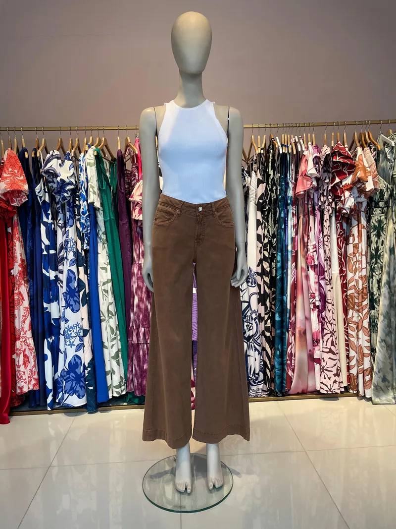 Jean Wide Leg High Rise Café 3112