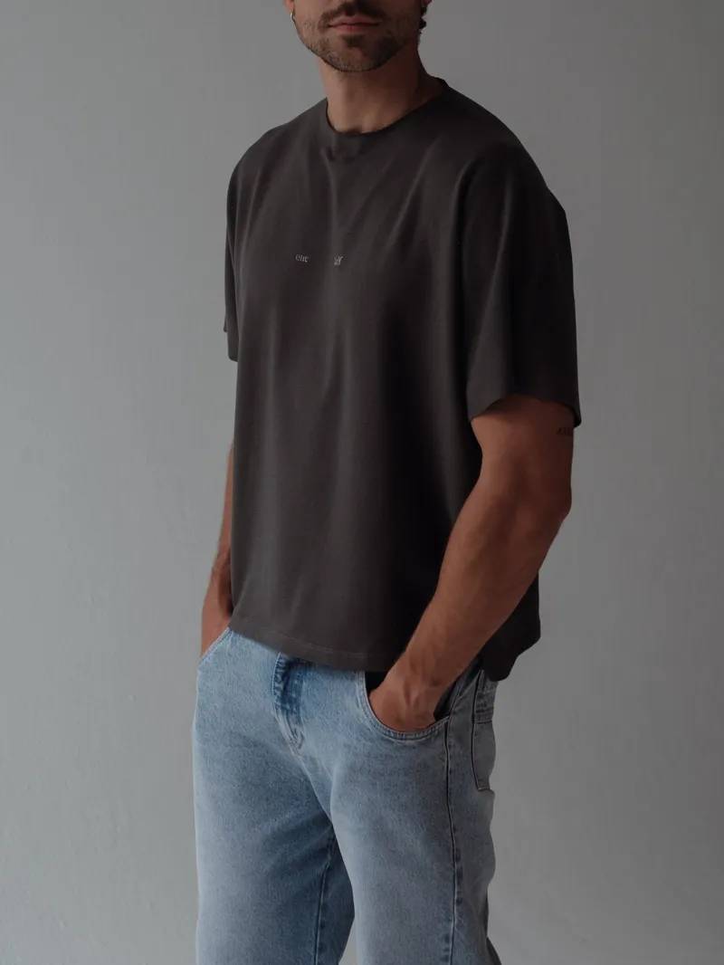 ONE HALF BOXY CUT T-SHIRT - DARK GRAY